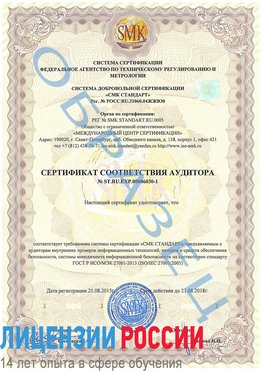 Образец сертификата соответствия аудитора №ST.RU.EXP.00006030-1 Глазов Сертификат ISO 27001