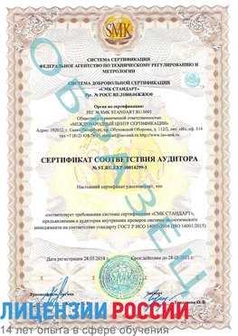 Образец сертификата соответствия аудитора №ST.RU.EXP.00014299-1 Глазов Сертификат ISO 14001